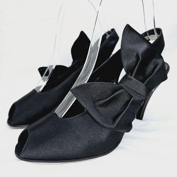 Roger Vivier Paris Black Satin Peep Toe Heels w/ Bow Size 7 - Picture 1 of 15